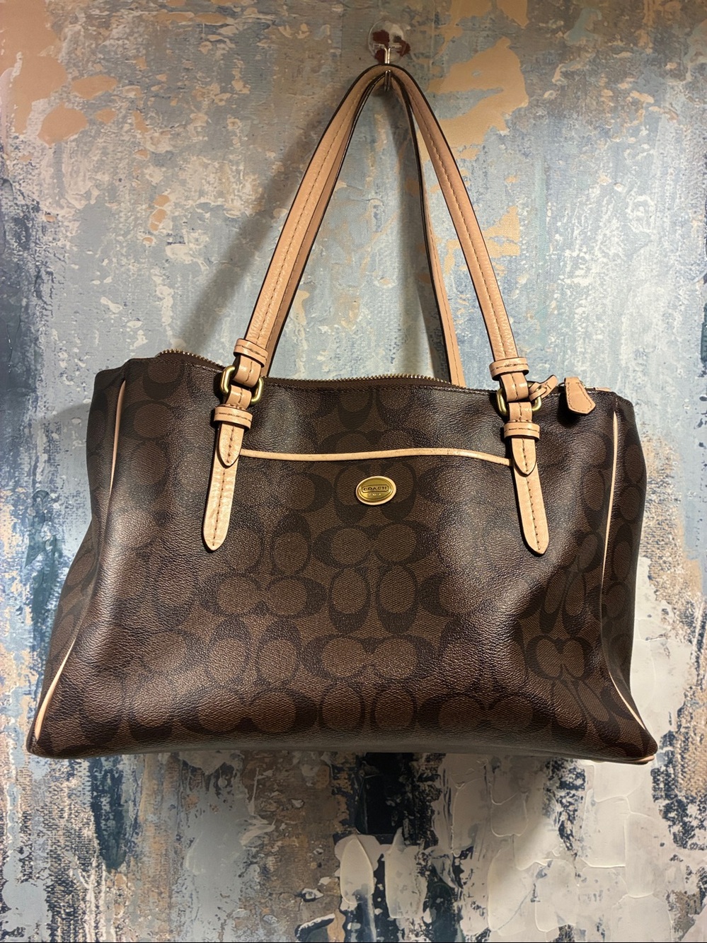 Vintage Coach  Peyton Brown Signature Tote with Cream Trim 2011
